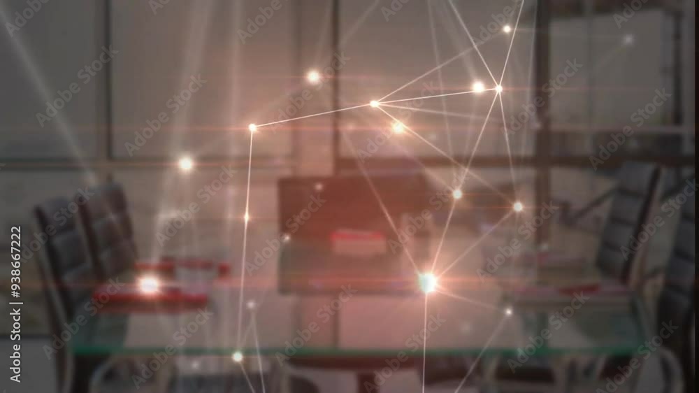 Aufkleber Network connections and data processing animation over modern office setting