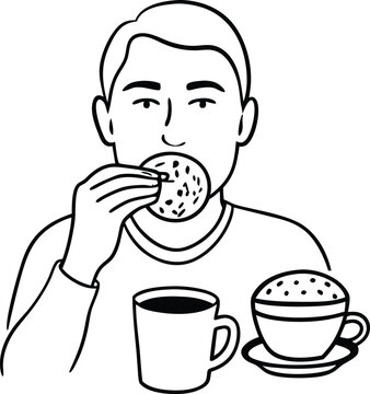man eating bagel with coffee clip art preview