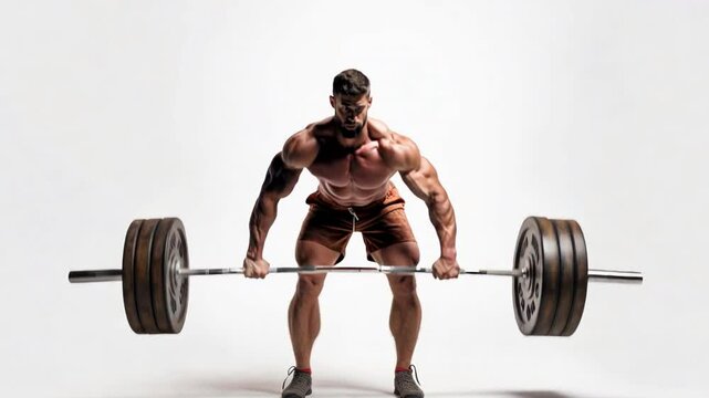  a young male bodybuilder lifting heavy weights, full length, isolated on a white background,generative ai