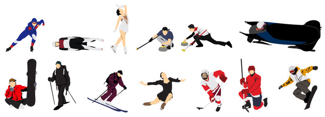 winter sports set collection full isolated on white