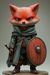 Brave Fox Warrior Figurine with Shield