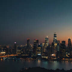 Obraz premium arafficial view of a city at night with a boat in the water