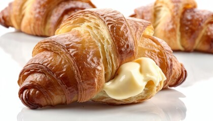 Fototapeta premium Deliciously flaky croissant with creamy filling