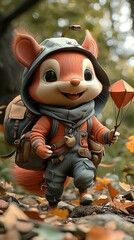 Adorable Cartoon Squirrel Backpacker