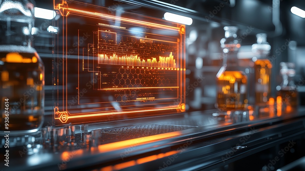Aufkleber futuristic laboratory interface with data visualization and glassware