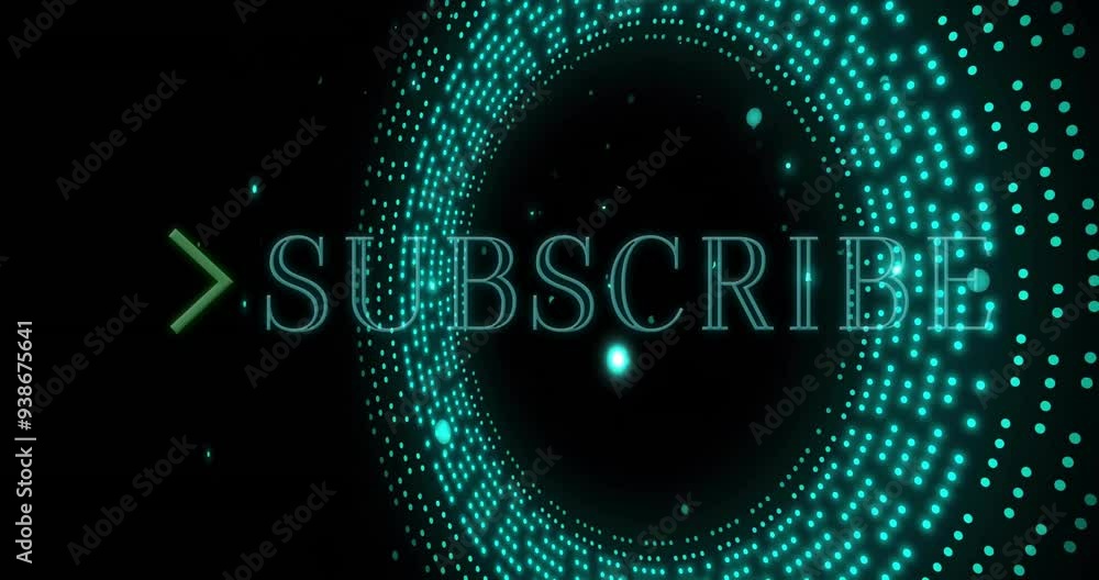 Poster Glowing particles forming circular pattern, creating Subscribe text animation