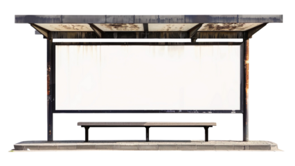 An empty billboard at a bus stop isolated on a transparent background