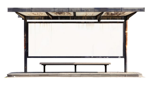 An empty billboard at a bus stop isolated on a transparent background