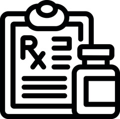 This icon represents a medical prescription form with a vial of medicine