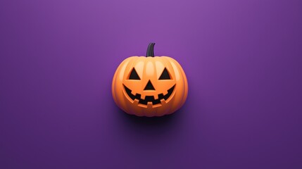 Illuminated Glow - Minimalist 3D Render of Glowing Pumpkin on Dark Purple Gradient Background [Halloween Concept], Generative Ai