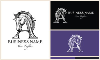 line art horse head letter a logo