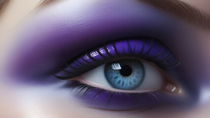 Fototapeta premium Close-up macro of a woman's blue eye with long, dark eyelashes, showcasing the intricate details of the iris and pupil, capturing the beauty and depth of human vision