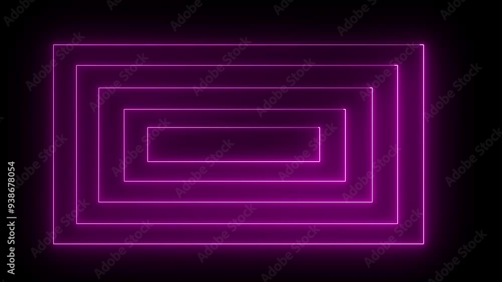 Poster abstract neon shape icon animation. rectangle concept on black background.