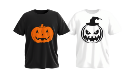 halloween black white t shirt with smiling pumpkins on transparent background 