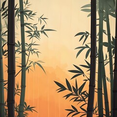 Japanese zen bamboo forest illustration with detailed leaf pattern, perfect for nature-inspired decoration