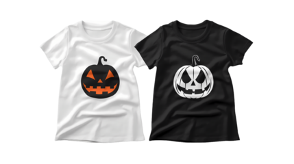 black t shirt with white t shirt and halloween silhouette pumpkins on transparent background
