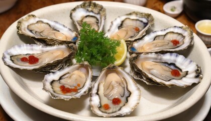  Deliciously fresh oysters on the half shell ready to be savored
