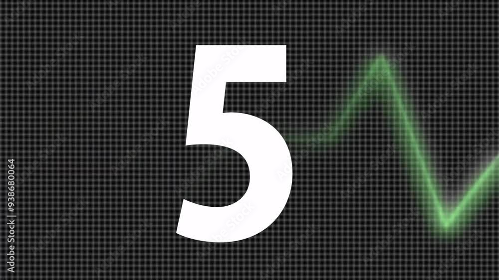 Poster heartbeat animation with number 5 over black grid background