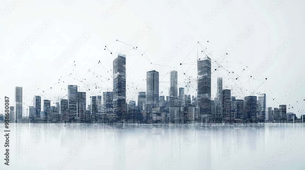 Poster abstract cityscape with network connection lines