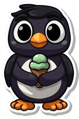 Cute Penguin Holding Ice Cream Sticker