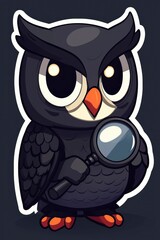 Naklejka premium Wise Owl Detective Holding Magnifying Glass