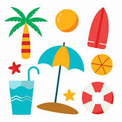 summer beach icons set vector illustration