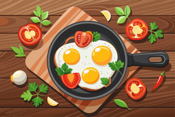 Vector illustration of Breakfast food with fried egg