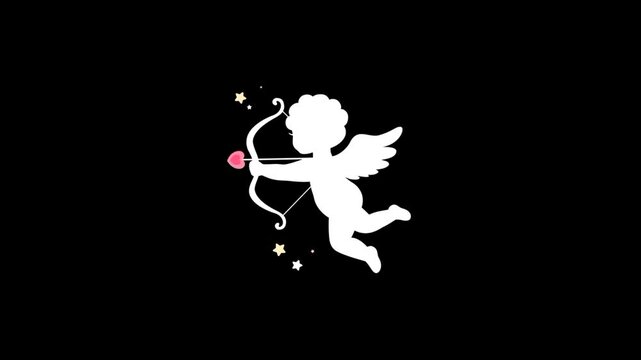 Baby angel icon 4K animation. Flying angels with arrows and bow