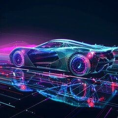 Obraz premium Futuristic Supercar with Holographic Display and Advanced Cybernetic Security