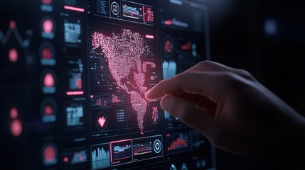 Hand Interacting with Digital World Map on Computer Screen