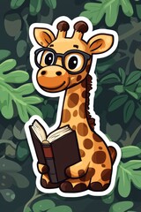 Giraffe Reading a Book
