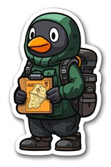 Obraz premium Penguin Explorer with Map and Backpack
