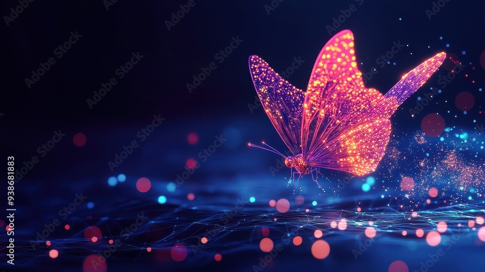 Poster abstract butterfly in digital network with bokeh lights