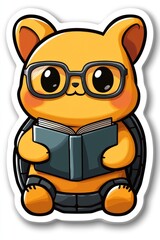 Obraz premium Cute Turtle Wearing Glasses Reading a Book