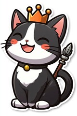 Cartoon Cat King Wearing a Golden Crown