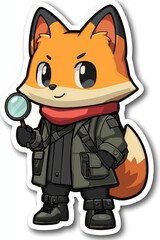 Cute Cartoon Fox Detective with Magnifying Glass