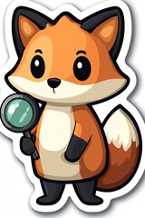 Fototapeta premium Cute Fox Holding Magnifying Glass Cartoon Character