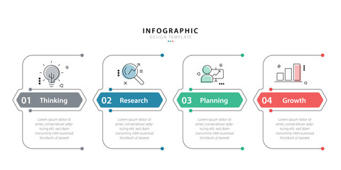 Business infographic template. 4 Step timeline journey. Process diagram, 4 options on white background, Infograph elements vector illustration.
