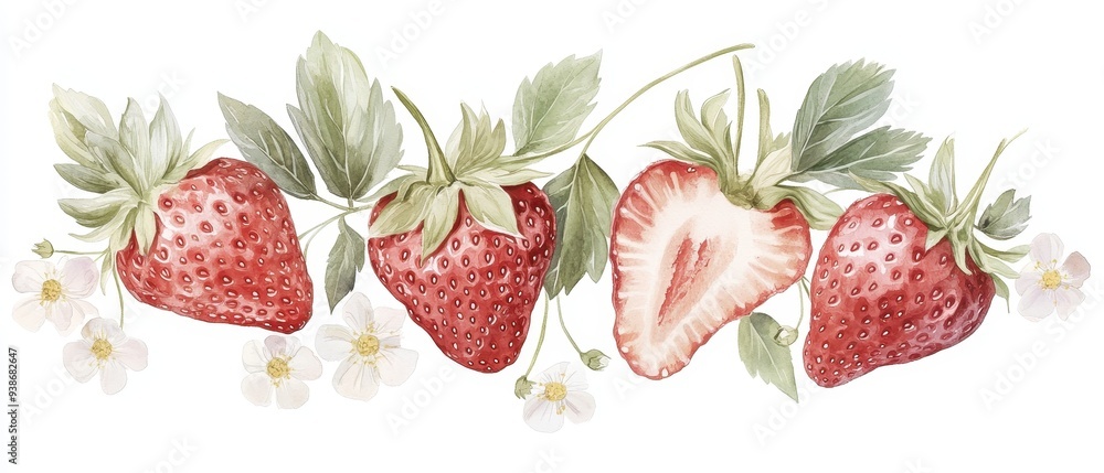 Poster A close up of a strawberry with a slice missing