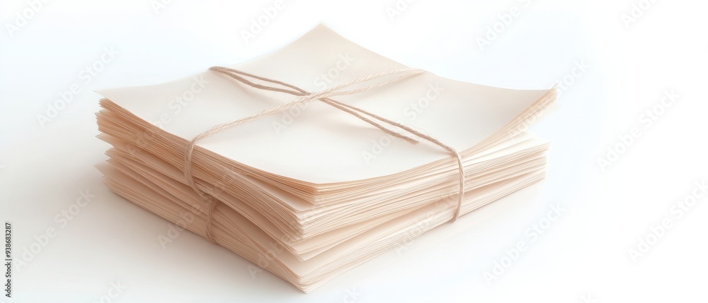 Poster a stack of white papers with a string tied to them