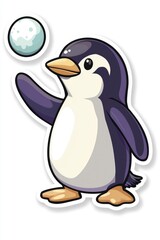 Cute Penguin Holding a Snowball