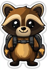 Cute Raccoon with Backpack Cartoon Character