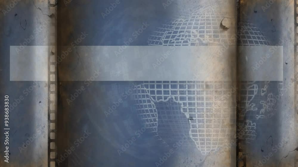 Poster rotating globe animation over grunge background with blank text banner