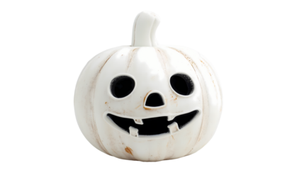 smiling black and white halloween pumpkin on transparent background 