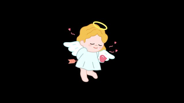 Baby angel icon 4K animation. Flying angels with arrows and bow