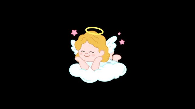 Baby angel icon 4K animation. Flying angels with arrows and bow