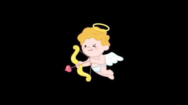 Baby angel icon 4K animation. Flying angels with arrows and bow