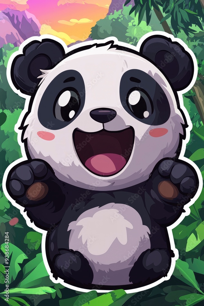 Wall mural Adorable Cartoon Panda Bear with Big Eyes and Grin