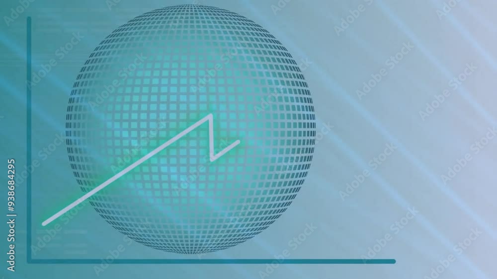 Aufkleber rising line graph animation over globe with grid pattern on blue background