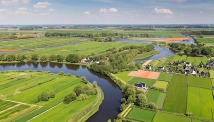  Vibrant farmland and waterways in a rural landscape